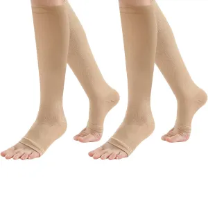 2 Pair Compression Socks Plantar Fasciitis Socks Arch Support Foot Socks Skin Protection High Support Stockings for Men Women (S/M, Beige) S-M