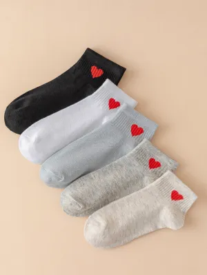 5pairs Heart Pattern Ankle Socks for Women Cute Socks Novelty Socks Fun Socks