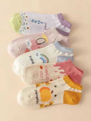 5pairs Rainbow Pumpkin Ankle Socks Silly Socks for Women Funky Socks Funny Socks