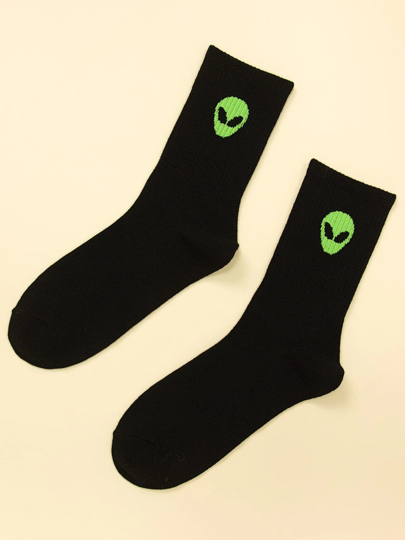 Alien Print Black Socks Crew Socks for Women Novelty Socks Funky Socks Gift for