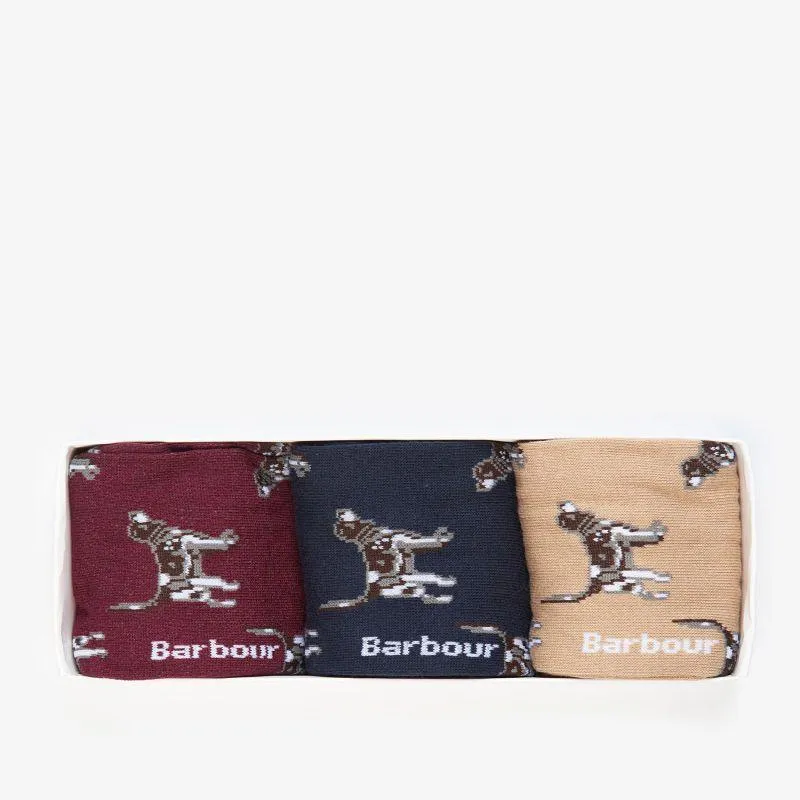 Barbour Pointer Dog Mens Socks Gift Box (Set of 3) - Cordovan