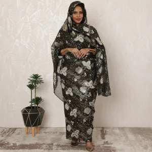Black and Gold Sudanese Thobe Fabric in Premium Silk Chiffon (Fransawi) with Metallic Lurex and Foil, 4.5 Meters, 110 cm Width-D20370