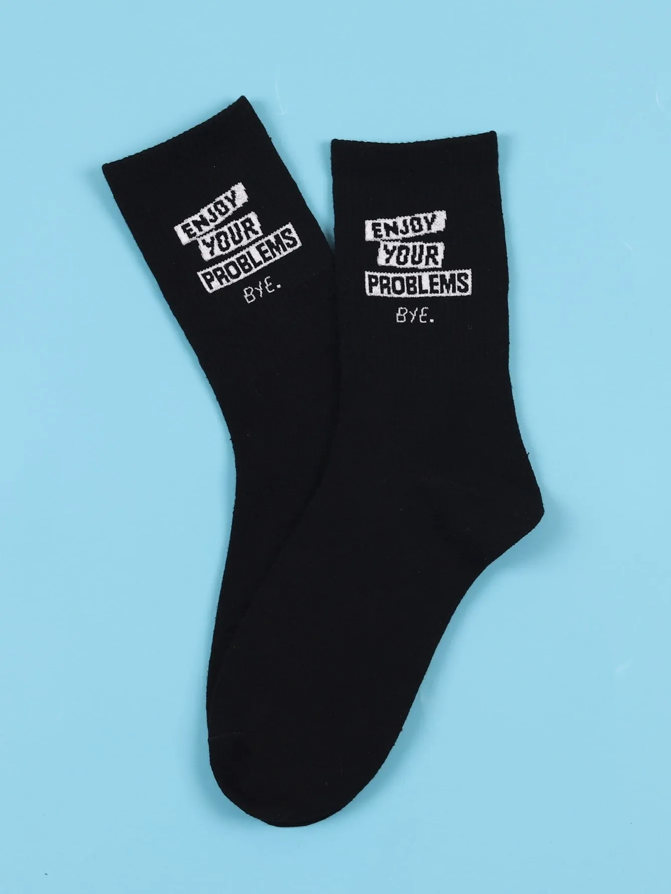 Black Crew Socks Enjoy Your Problems Silly Socks for Men Funky Socks Funny Socks