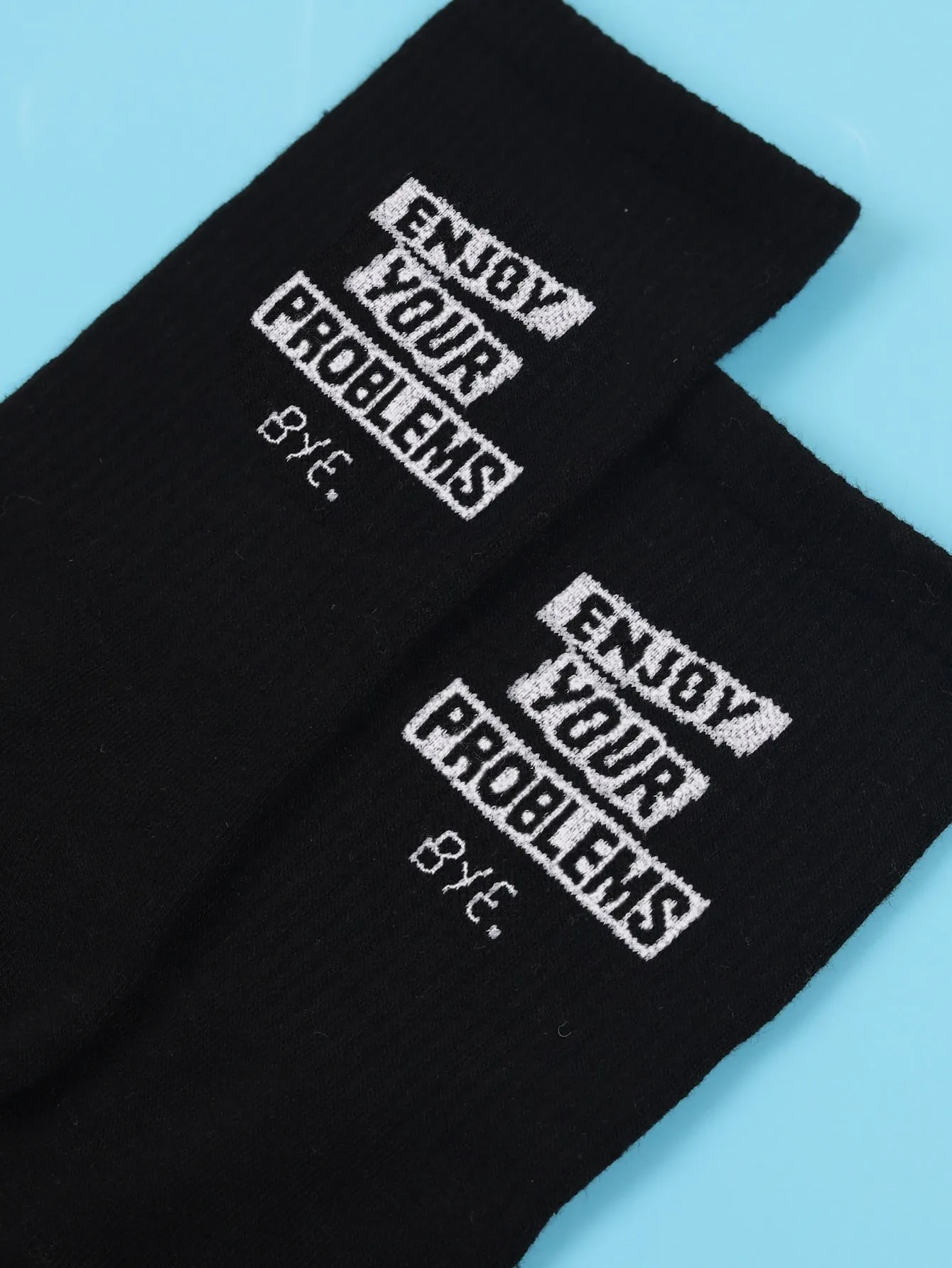 Black Crew Socks Enjoy Your Problems Silly Socks for Men Funky Socks Funny Socks