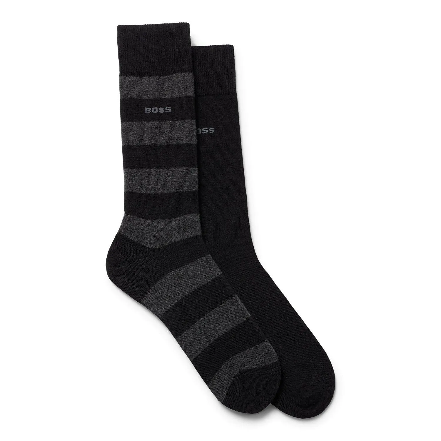 BOSS 2 Pack Quality Cotton Blend Block Stripe Socks - Black
