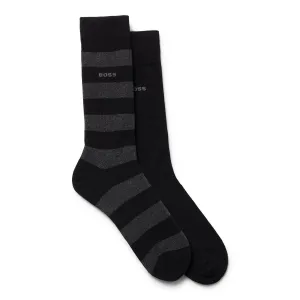 BOSS 2 Pack Quality Cotton Blend Block Stripe Socks - Black