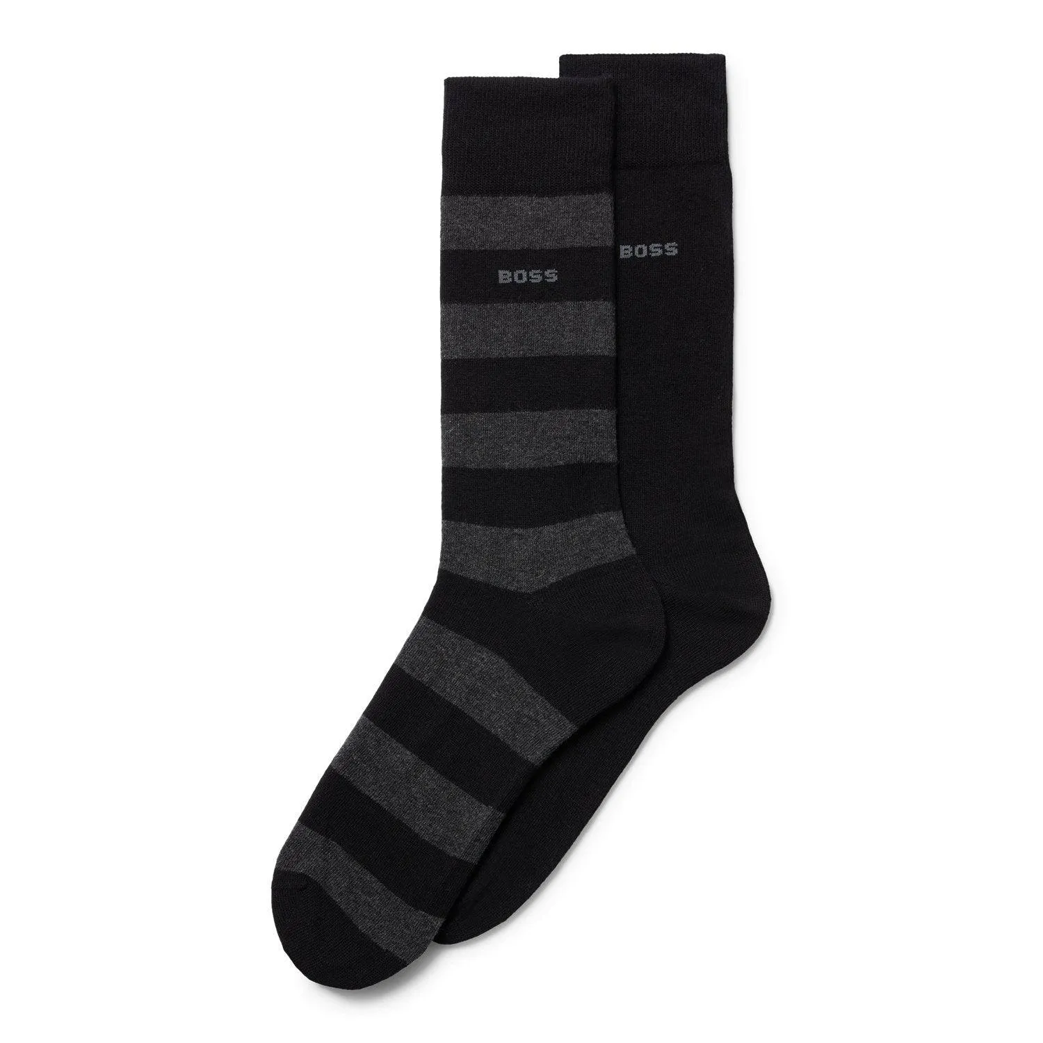 BOSS 2 Pack Quality Cotton Blend Block Stripe Socks - Black