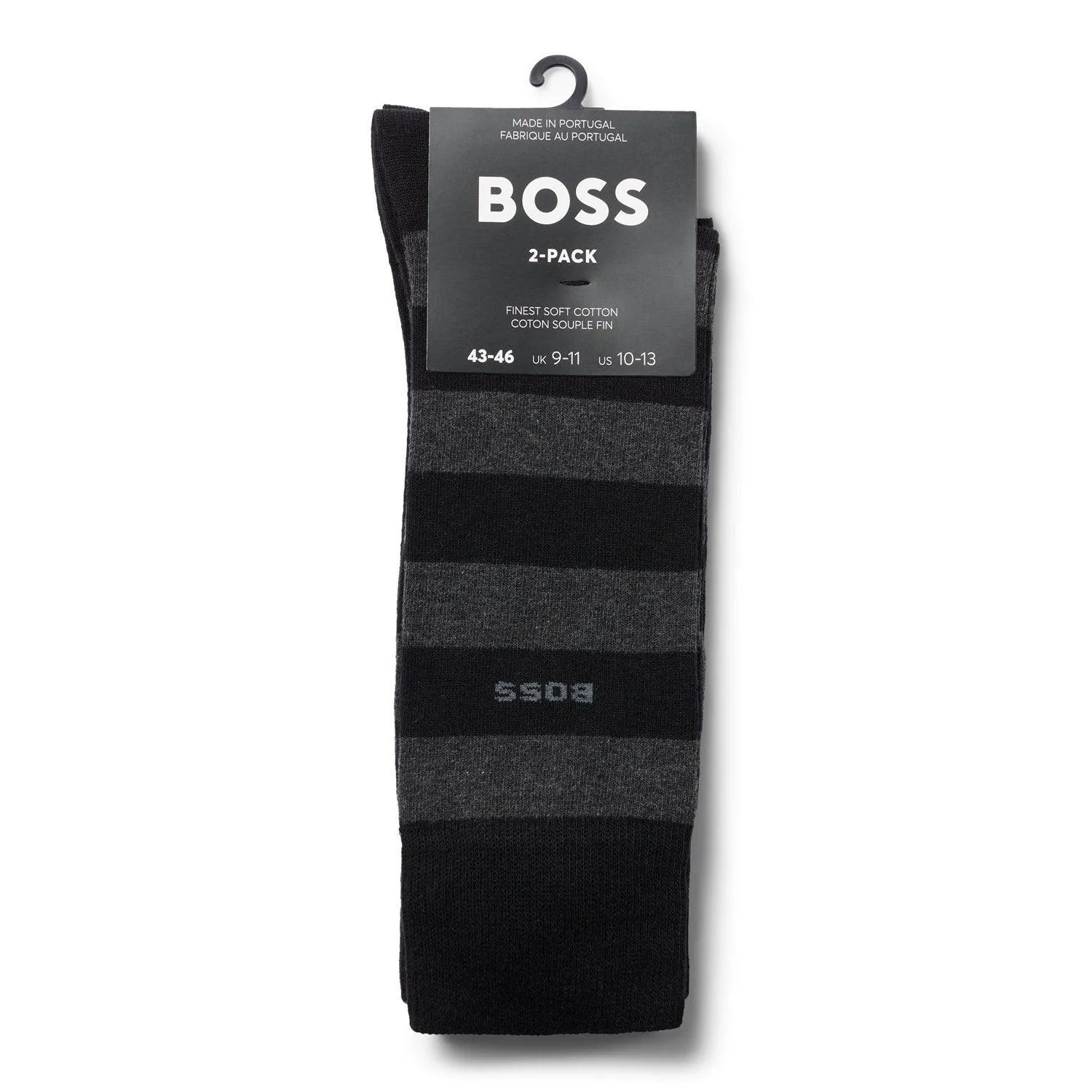 BOSS 2 Pack Quality Cotton Blend Block Stripe Socks - Black