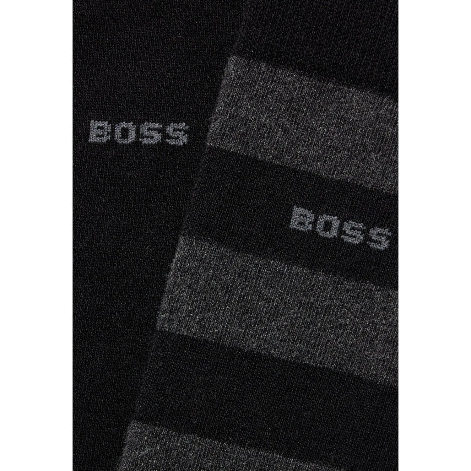 BOSS 2 Pack Quality Cotton Blend Block Stripe Socks - Black