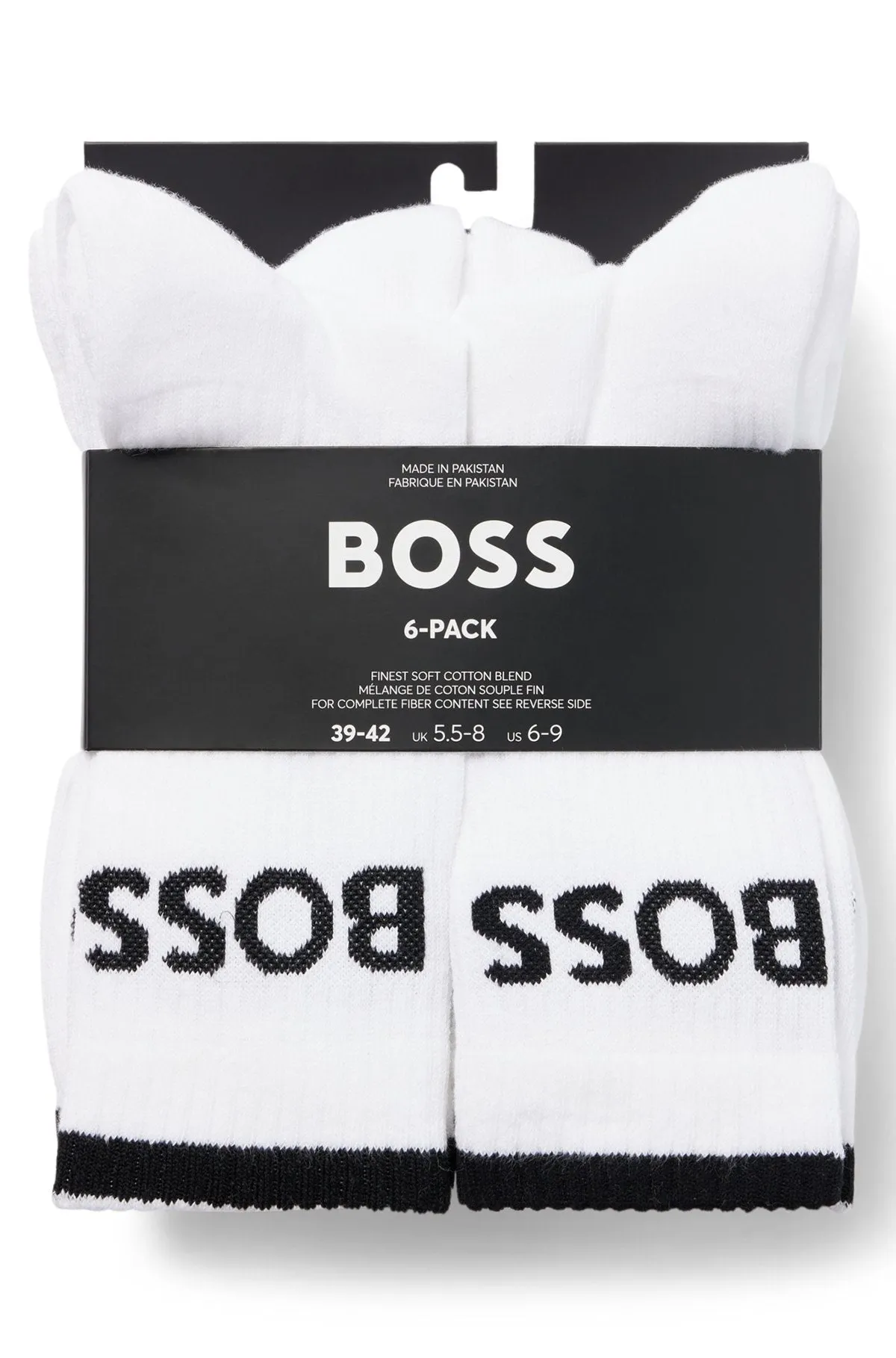BOSS 6 Pack Ribbed Short Socks - White