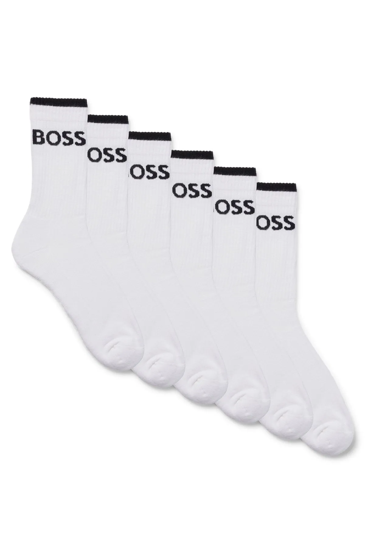 BOSS 6 Pack Ribbed Short Socks - White