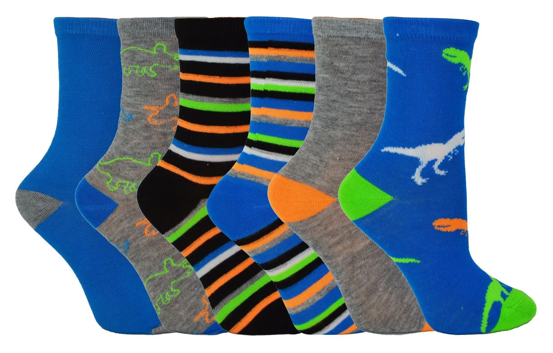 Boys 6 Pack Design Socks (9-12 UK / Dinosaur)