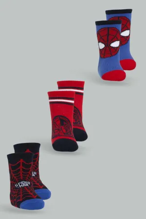 Boys Blue And Red Spiderman Sock Set (Pack of 3)
