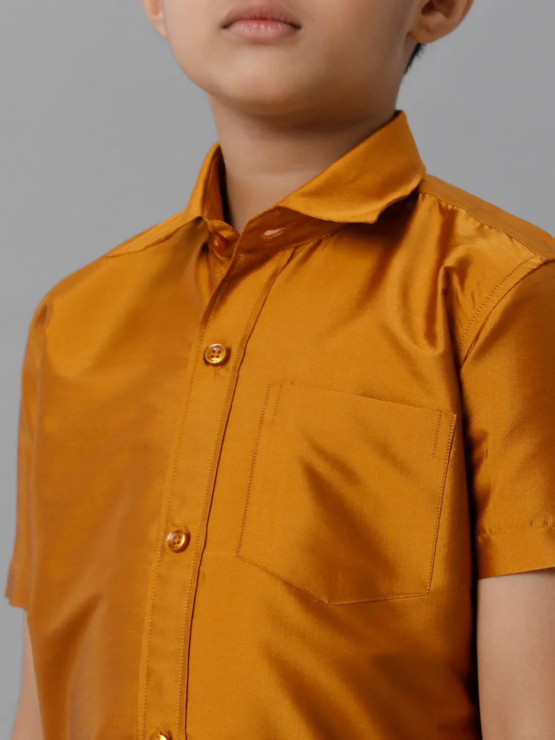 Boys Mustard Half Sleeves Shirt with Cream Panchakacham Set K37
