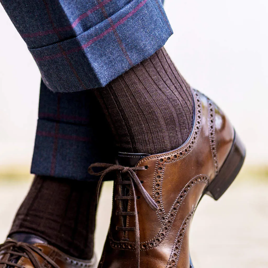 Brown Merino Wool Mid Calf Dress Socks