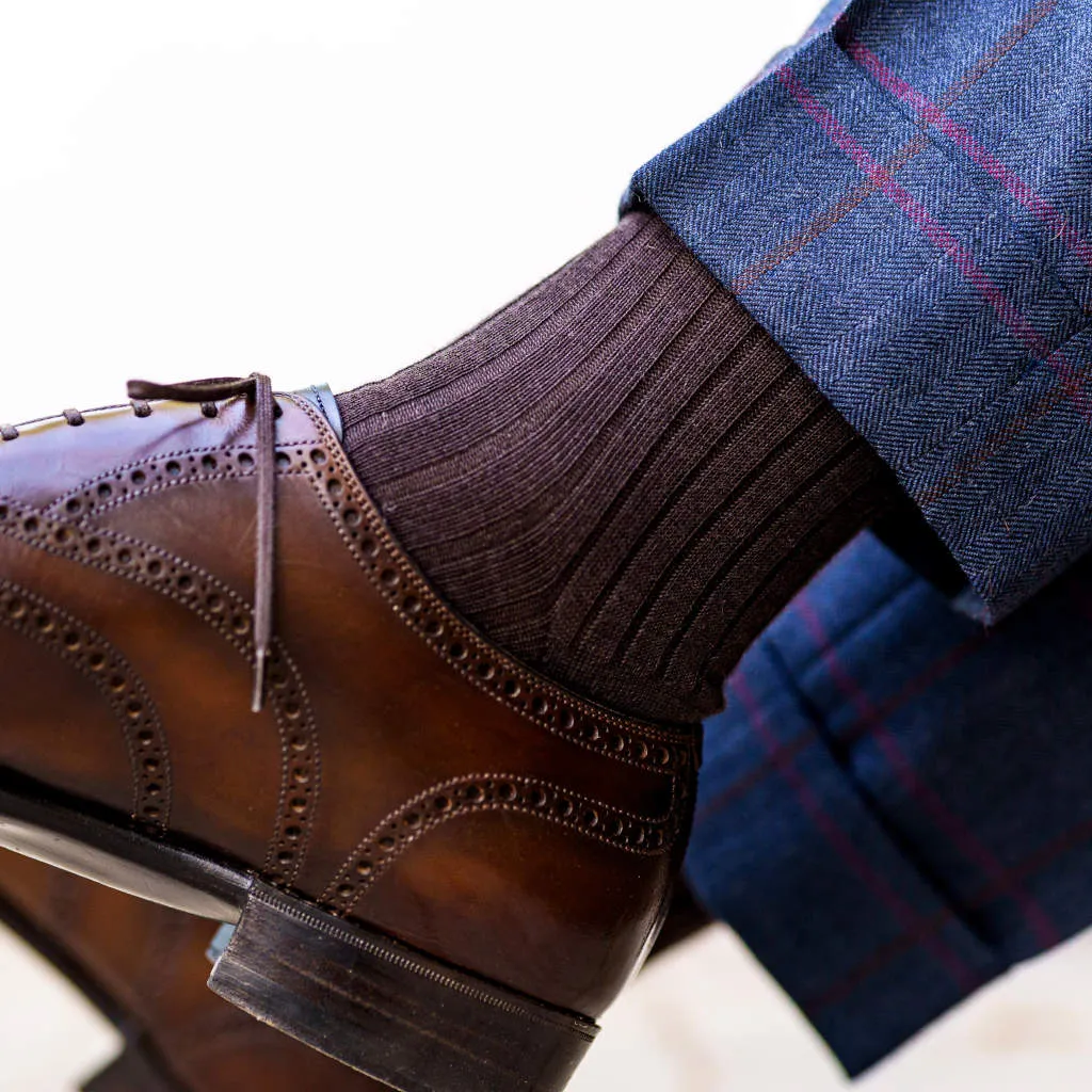 Brown Merino Wool Mid Calf Dress Socks