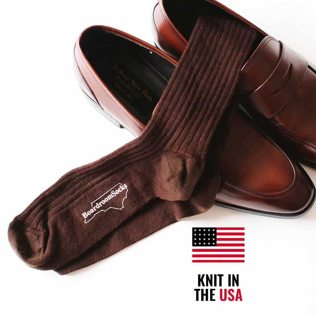 Brown Merino Wool Mid Calf Dress Socks