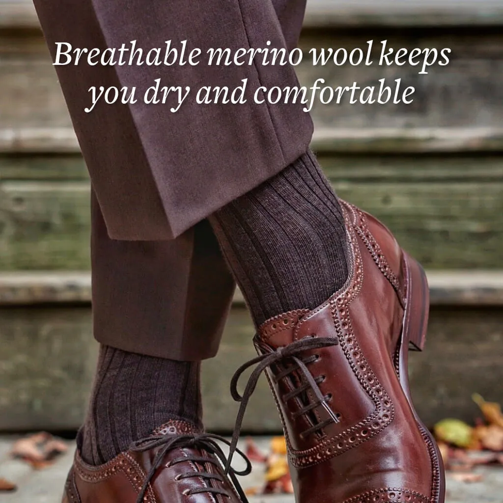 Brown Merino Wool Mid Calf Dress Socks