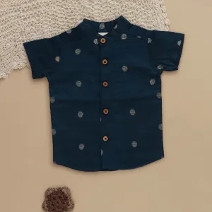 Classic Navy: Boys Silk Shirt with Gold Polka Dot Detailing