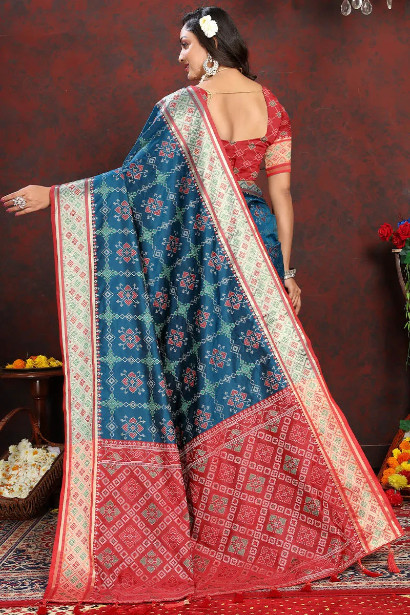 Comely Teal Blue Soft Banarasi Silk Saree With Efflorescence Blouse Piece