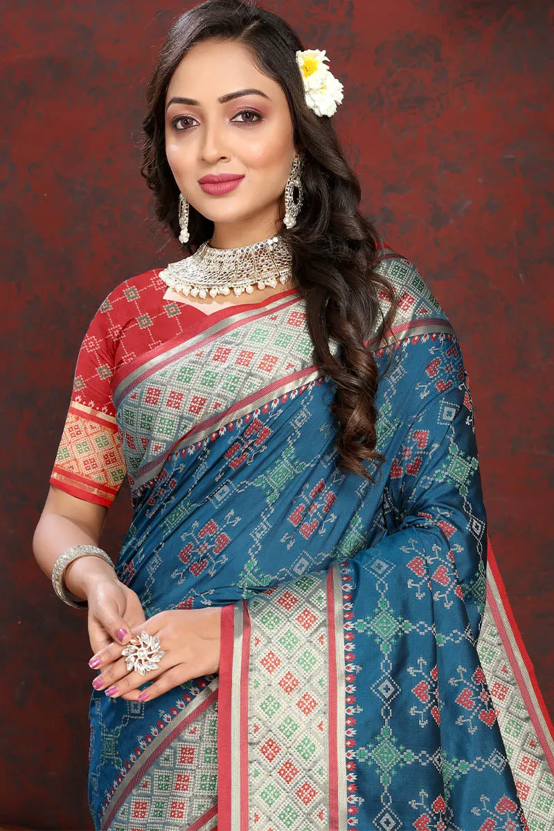 Comely Teal Blue Soft Banarasi Silk Saree With Efflorescence Blouse Piece