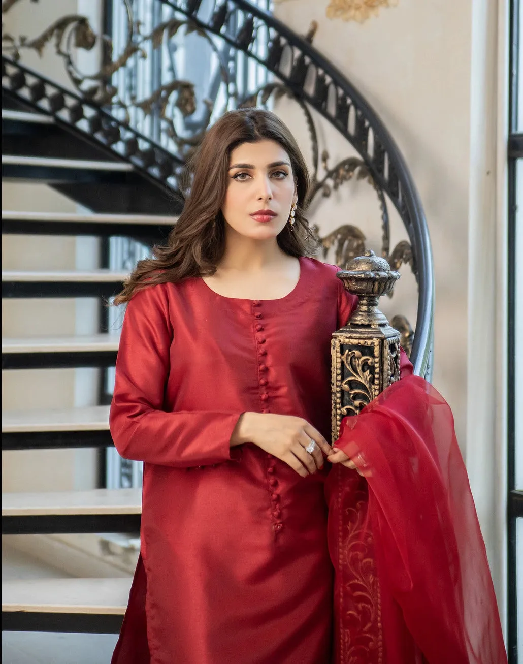 Crimson Maroon Raw Silk Pret 3 PCs