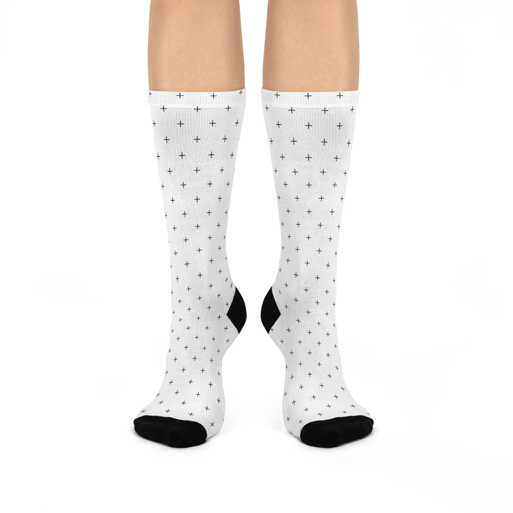 Elegant Comfort Crew Socks with Stylish Black Highlights