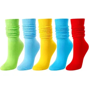 Extra Tall Heavy Socks, Fun Cute Colorful Slouch Socks for Women Girls, Scrunch Socks Women, Fashion Vintage 80s Gifts, 90s Gifts 5 Pairs