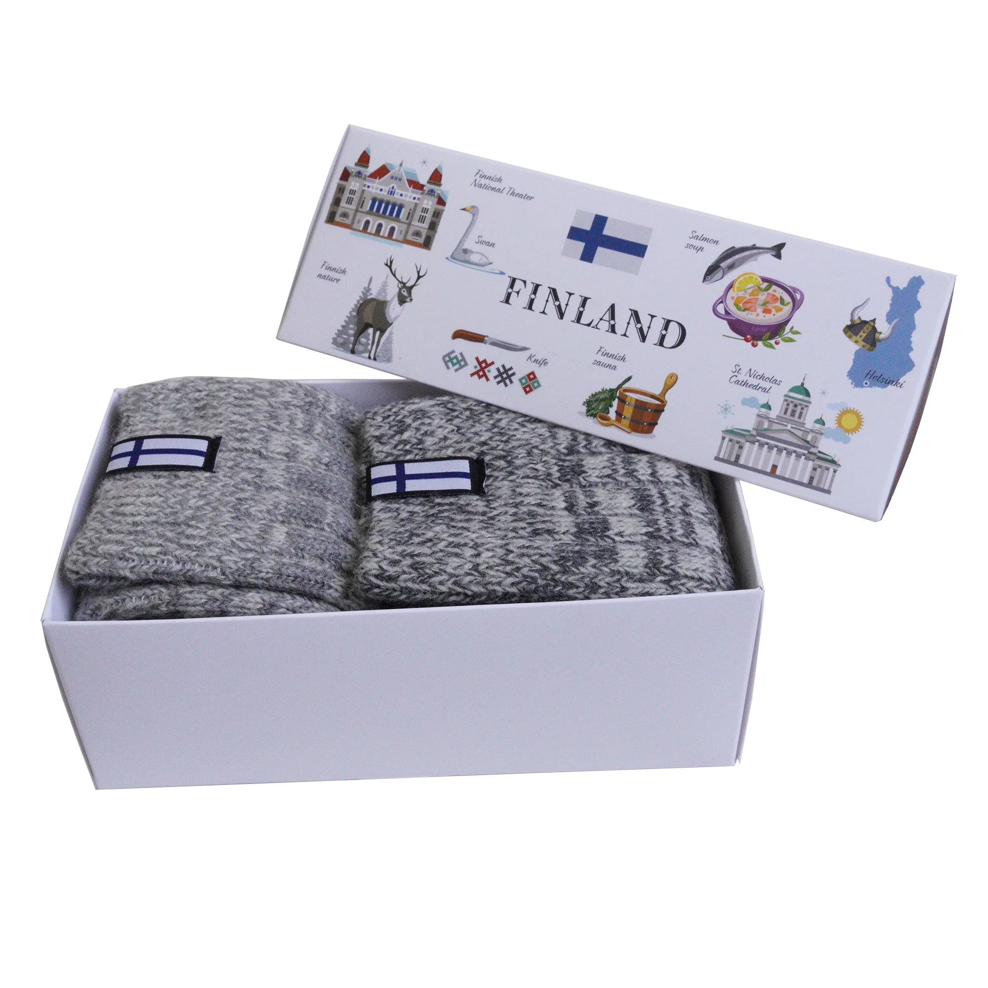 Finland Flag Wool Socks Boxed Set of 2 (MENS)
