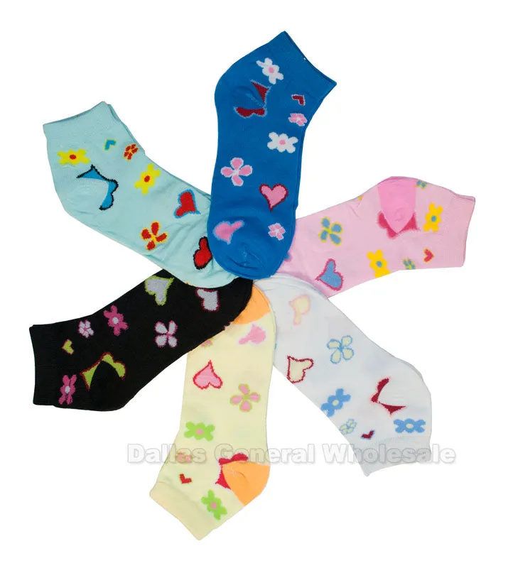 Girls Casual Ankle Socks with Flower Prints Wholesale