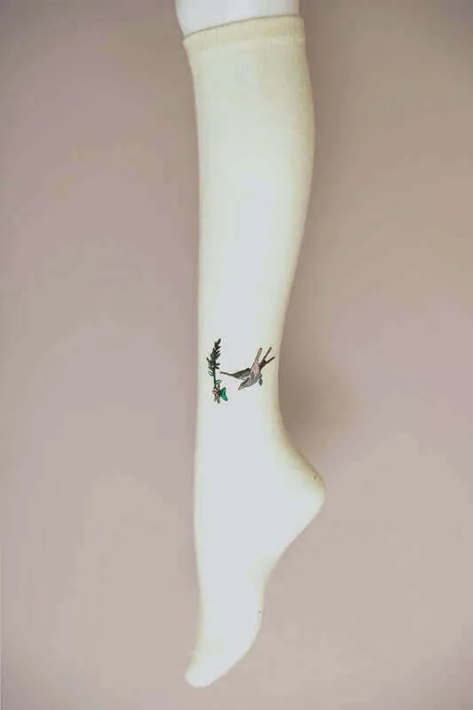 Hummingbird Wool Knee High Socks