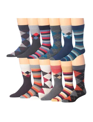 JAMES FIALLO  Men's 12-Pairs Novelty Fashion Argyle Colorful Patterned
