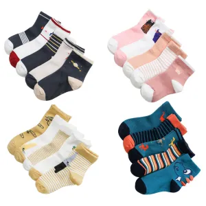 Kids Cotton Socks Children Toddler Dinosaur Spaceship Winter 5 Pack Gift Set