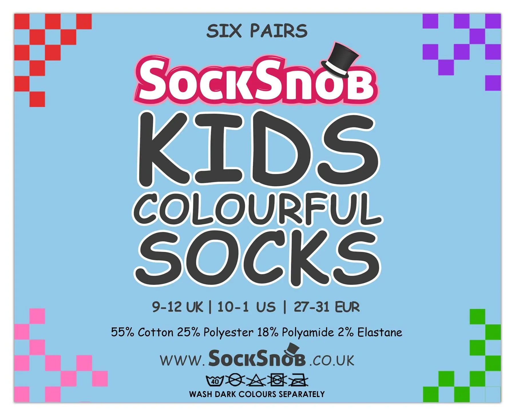 KIDS Solid Colour Cotton Socks (9-12 UK / Pink)