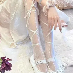 Lace White Silk Tie Ribbon Stockings