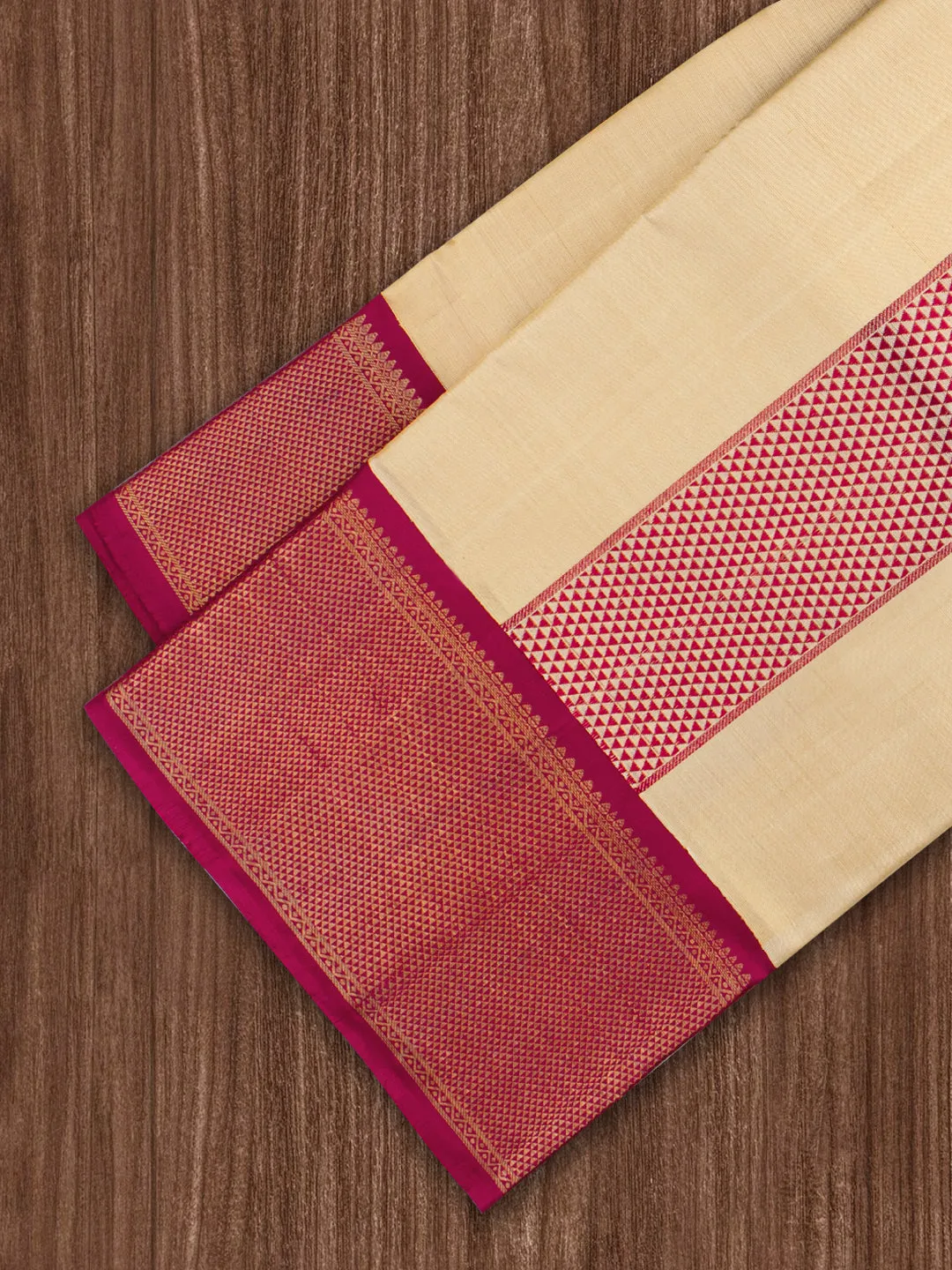 Men Premium Pure Silk Dhoti and Towel Set with 4" inch Jari Border Amirtham