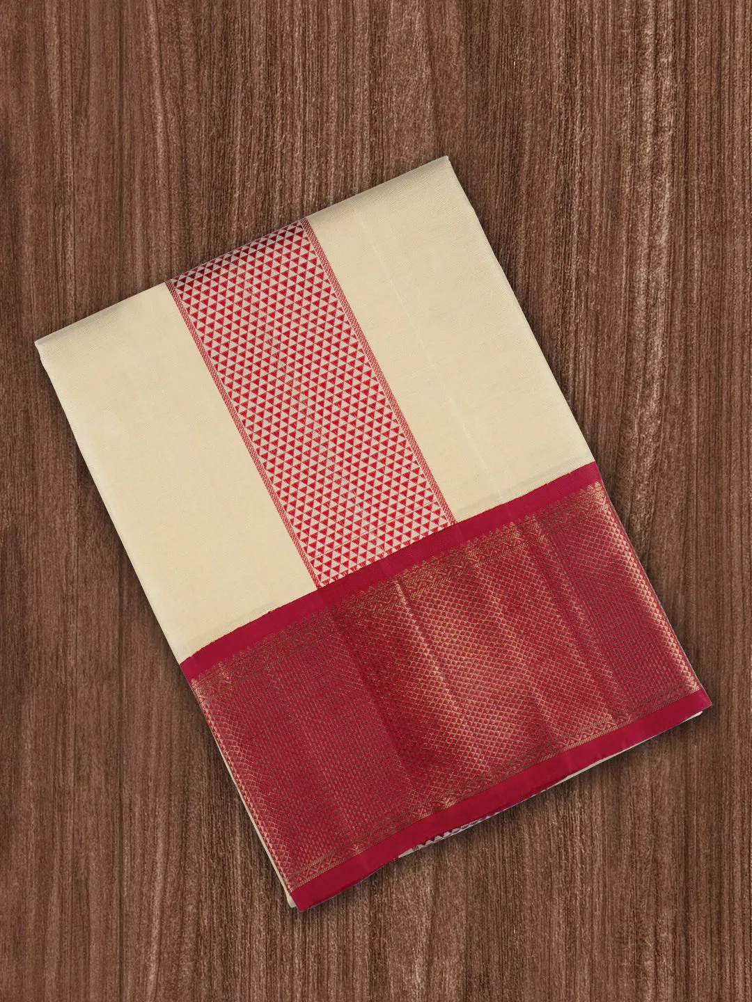 Men Premium Pure Silk Dhoti and Towel Set with 4" inch Jari Border Amirtham