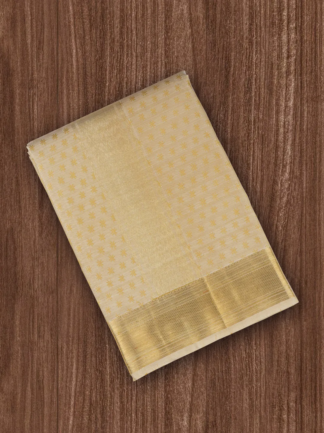 Men Pure Silk Dhoti and towel set 4" inch Self Jari Border with Jaqucard Fawn Amirtham