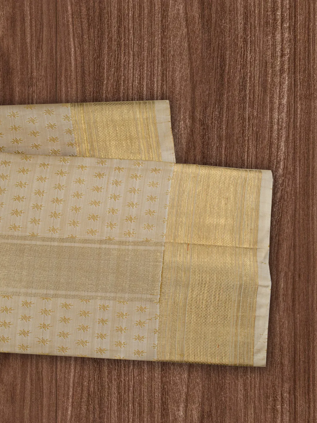 Men Pure Silk Dhoti and towel set 4" inch Self Jari Border with Jaqucard Fawn Amirtham