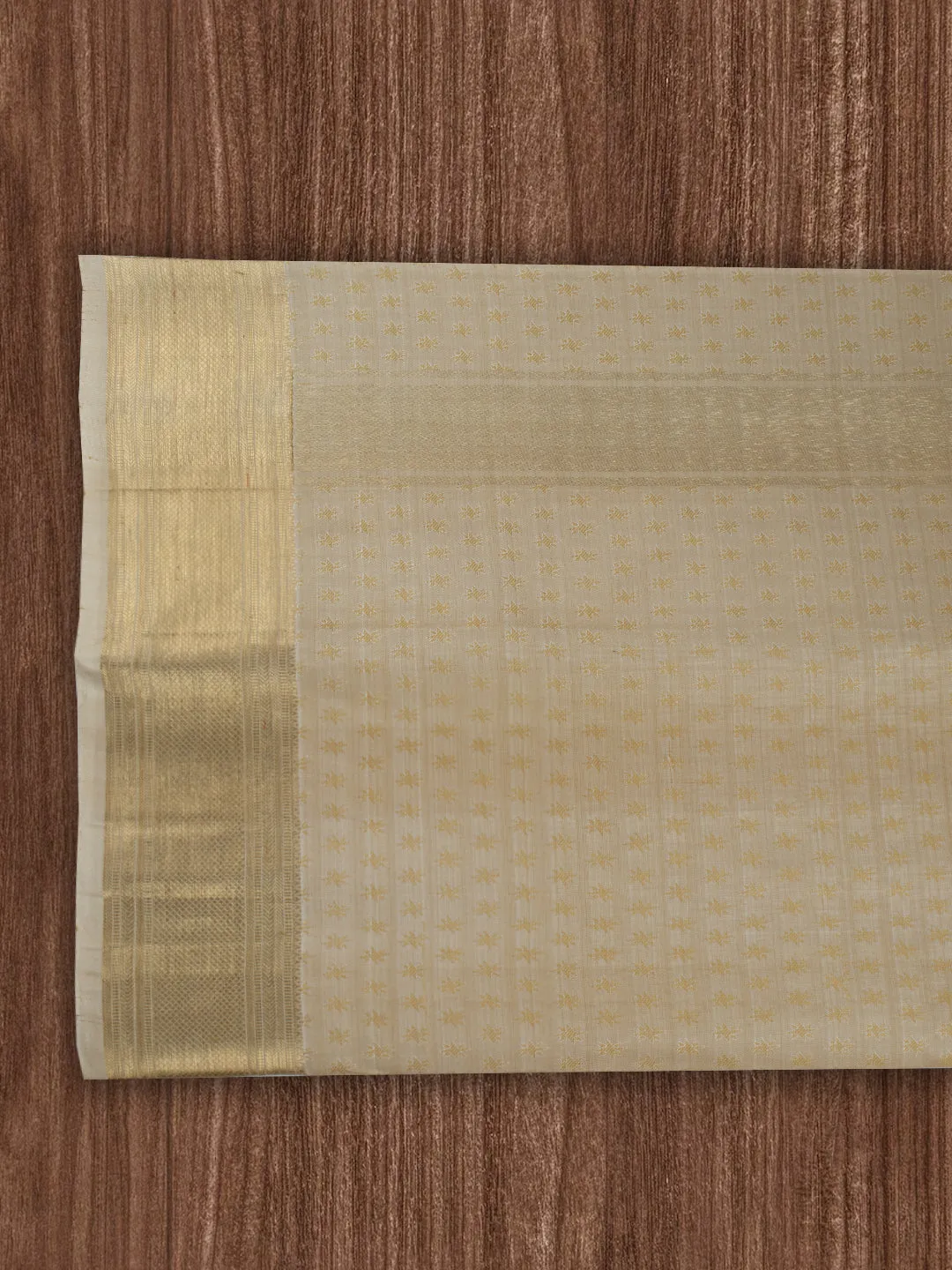 Men Pure Silk Dhoti and towel set 4" inch Self Jari Border with Jaqucard Fawn Amirtham