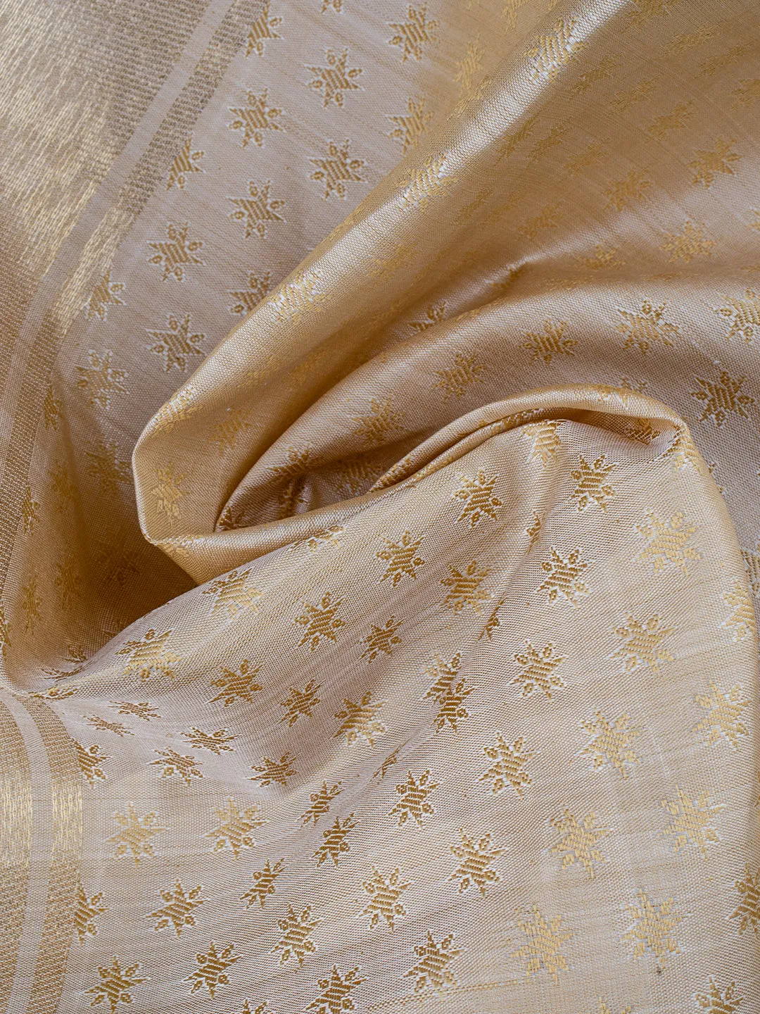 Men Pure Silk Dhoti and towel set 4" inch Self Jari Border with Jaqucard Fawn Amirtham