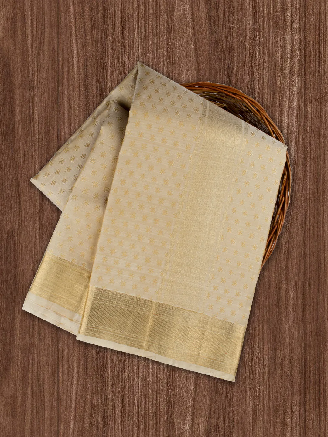 Men Pure Silk Dhoti and towel set 4" inch Self Jari Border with Jaqucard Fawn Amirtham