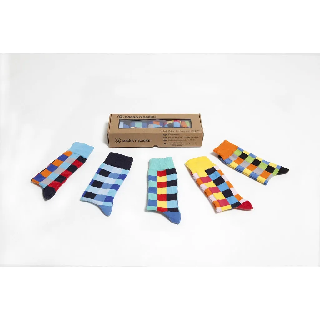 Men's 5-Pair Colorful Patterned Socks-3055