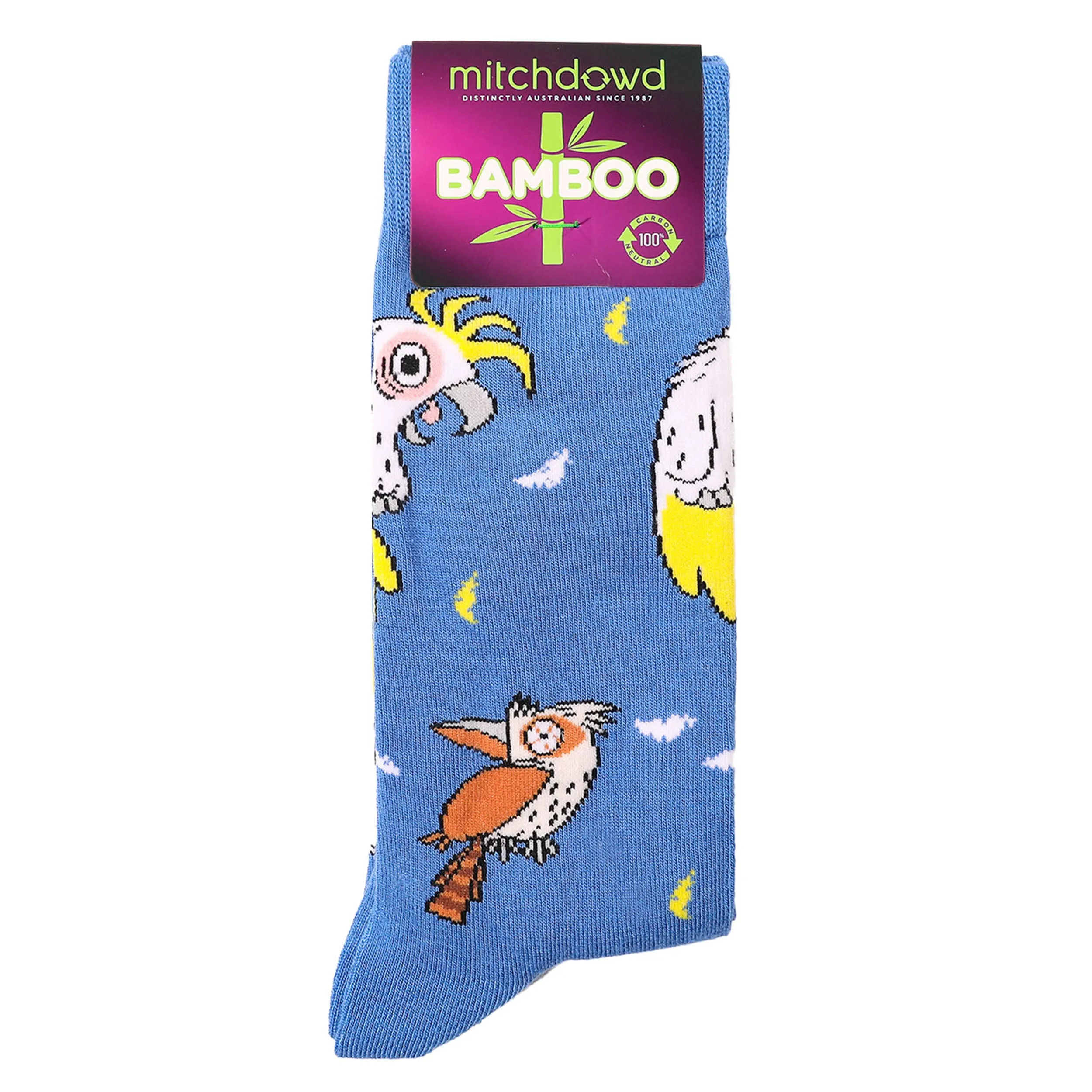 Men's Kooky Birds Bamboo Crew Socks - Blue
