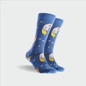Men's Kooky Birds Bamboo Crew Socks - Blue