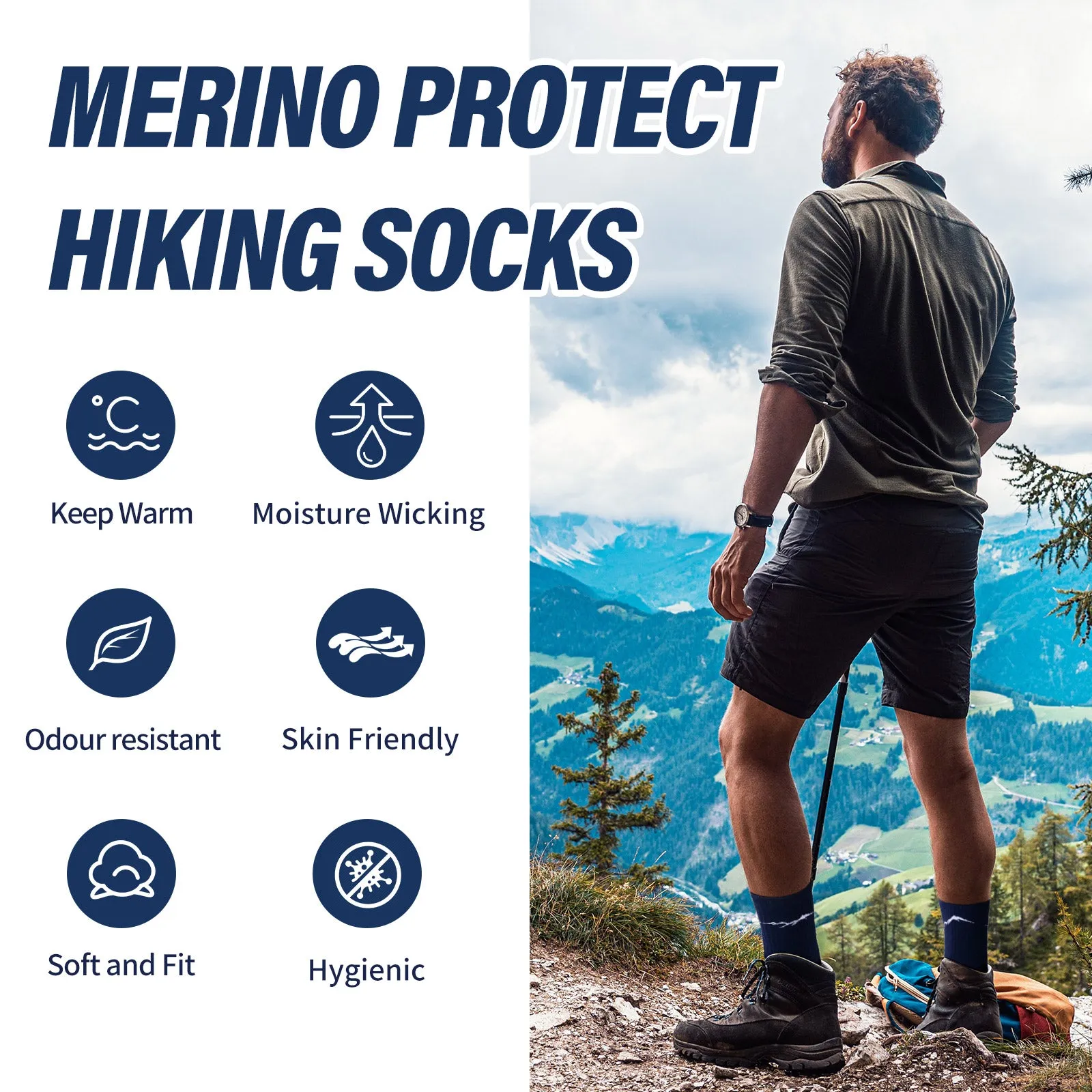 Men's Merino Hike Crew Socks Navy - 4 Pairs