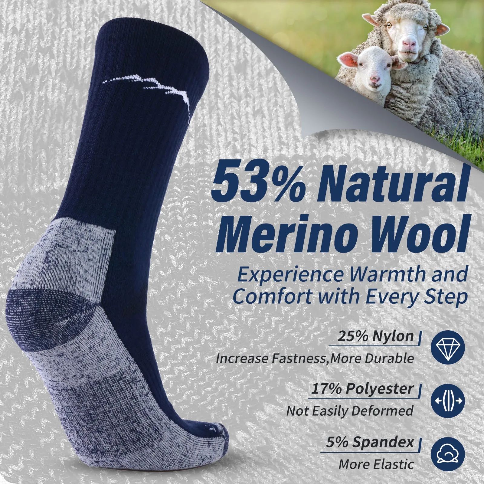 Men's Merino Hike Crew Socks Navy - 4 Pairs