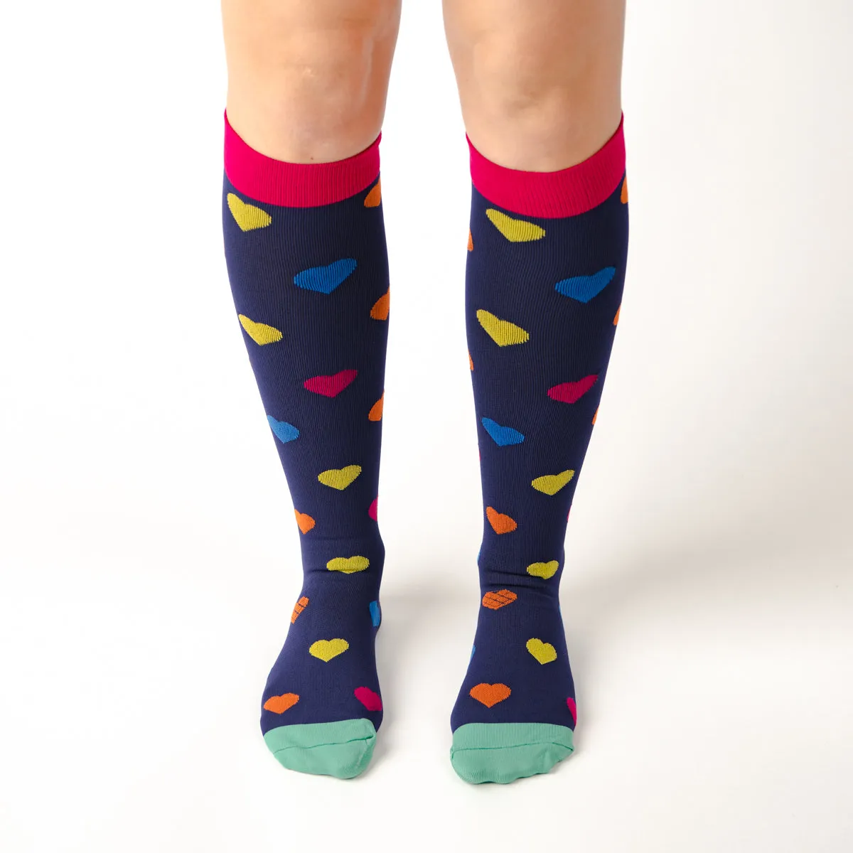 Navy Hearts Compression Socks