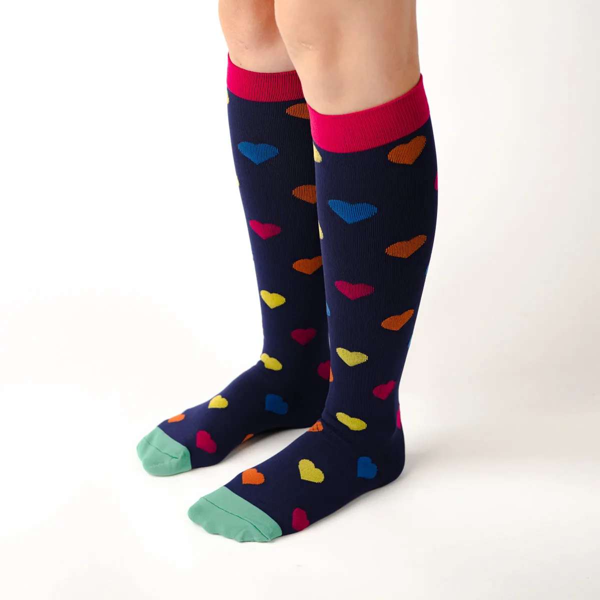 Navy Hearts Compression Socks