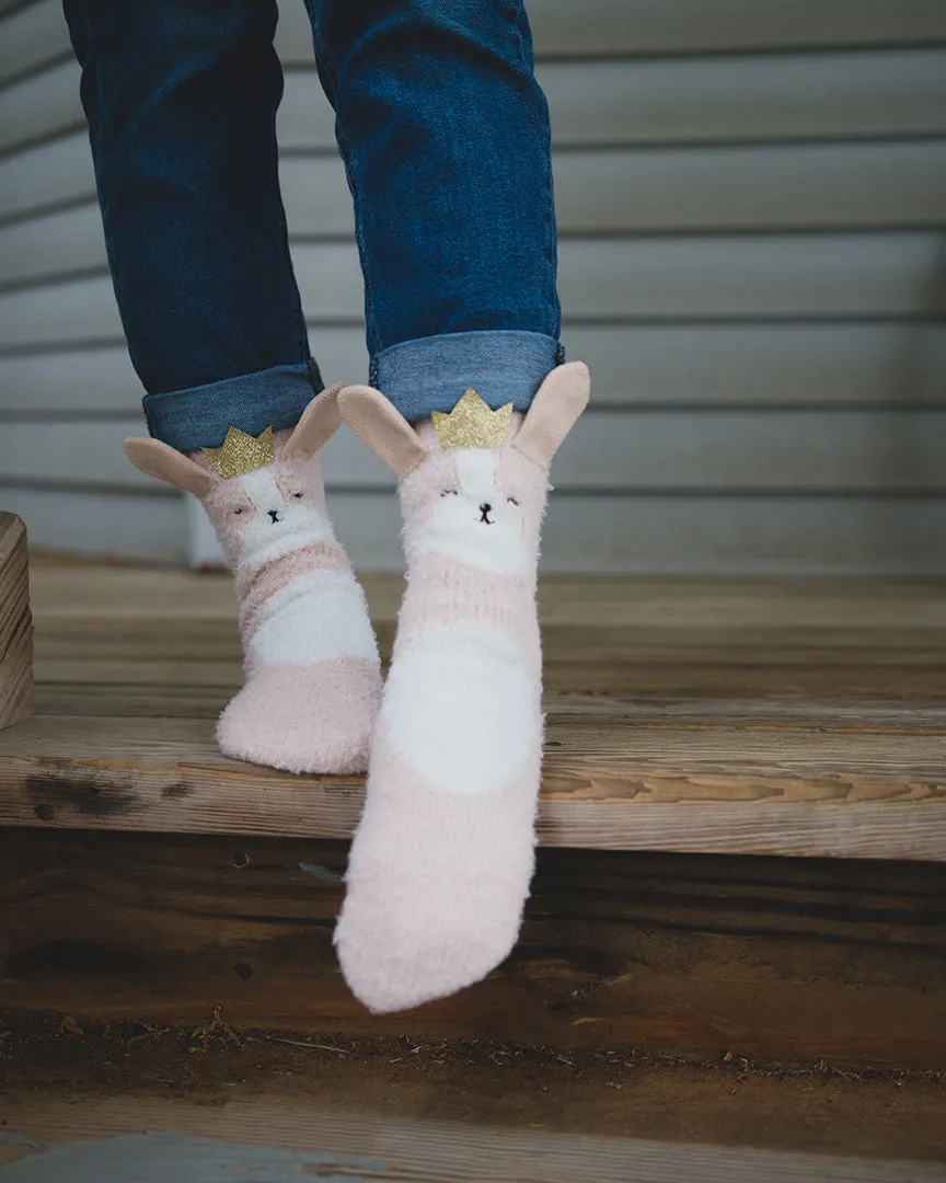 Princess Critter Plush Non-Skid Crew Socks
